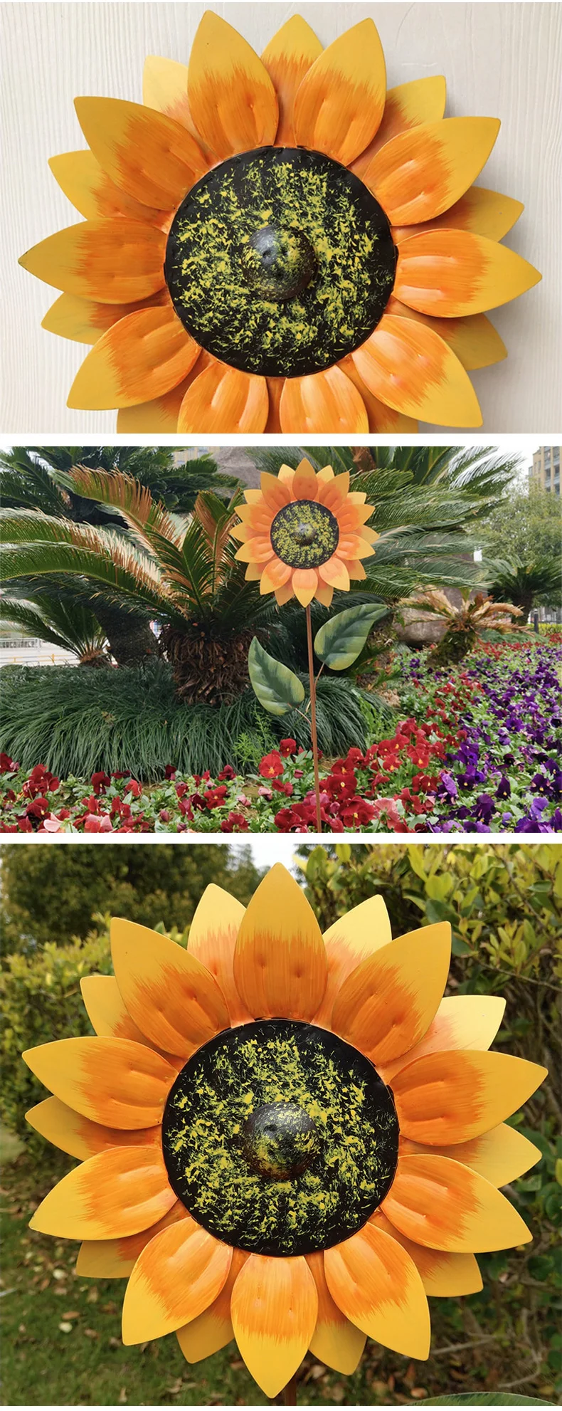 Metal Iron Garden Ornaments Sunflower Windmill Decorations Stakes Patio For Home Decor Outdoor