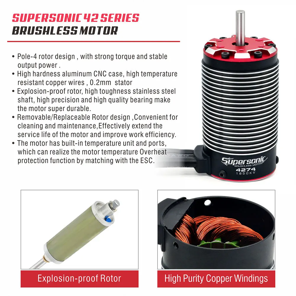 Moteur Brushless Sensé Rocket 4274 1550KV Pour RC 1/8 - Neuf, Connectique 5mm