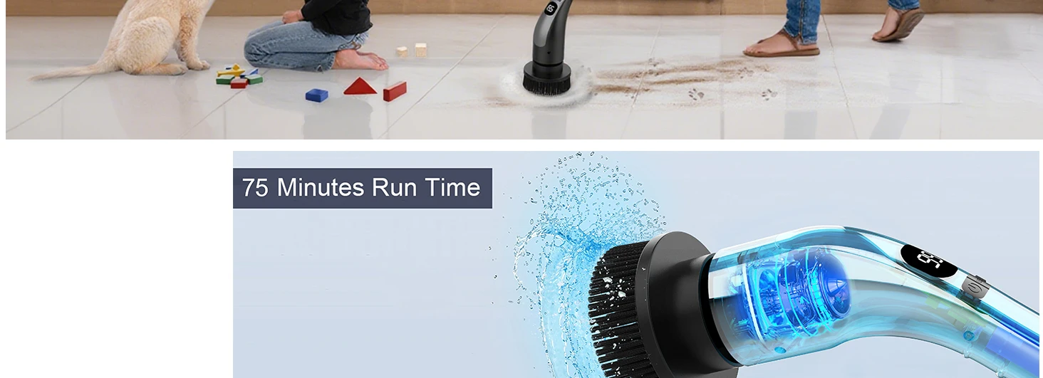 Home Kitchen Floor Cleaning Brush Long Handle Extendable Wireless Electric Rotating Model with Plastic Material