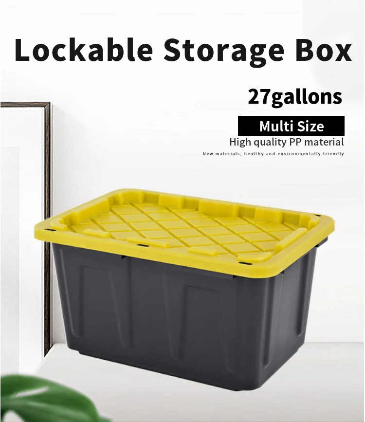 Sold at Auction: Four 27 gallon tough storage boxes with lids