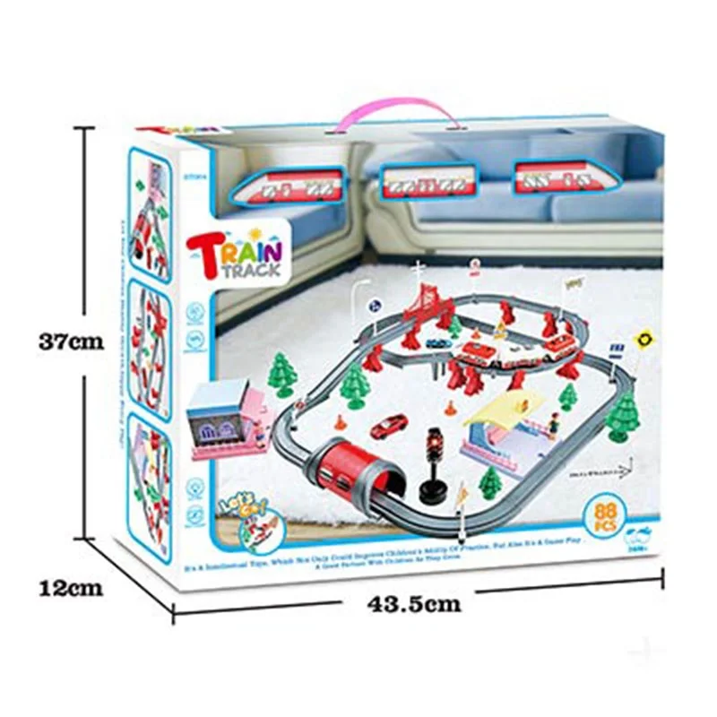 Оптовая продажа 88 шт игровые автоматы с батарейным питанием железнодорожный поезд набор игрушек для детей со звуком и светом