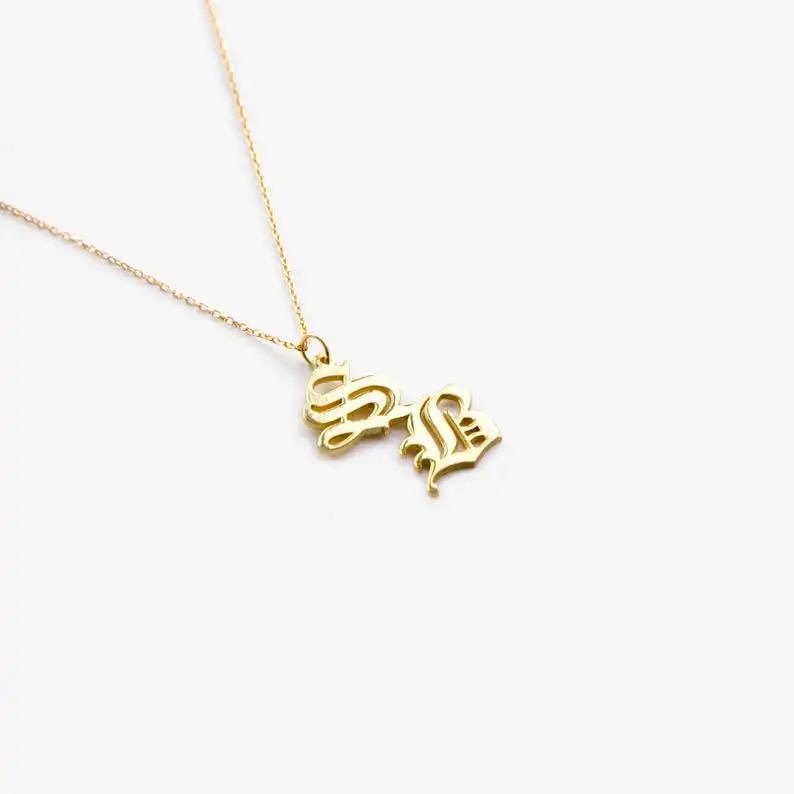 Double Initial Necklace Custom Two Letter Pendant Two 
