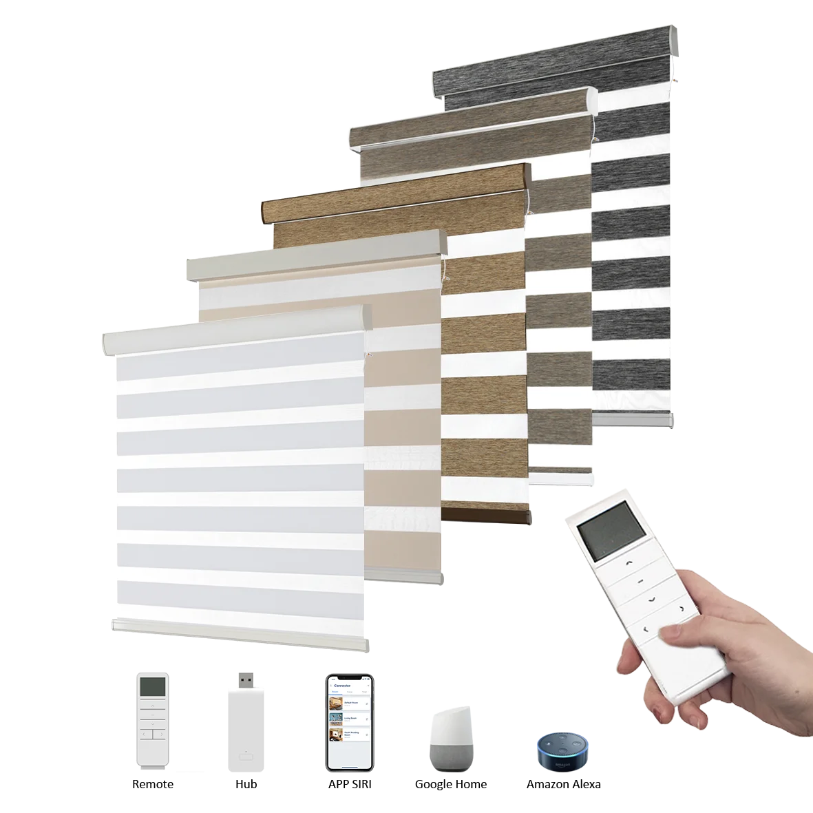 Zebra Blinds Shades Smart Curtain Automatic Cordless Motorized Window Natural Zebra Blinds