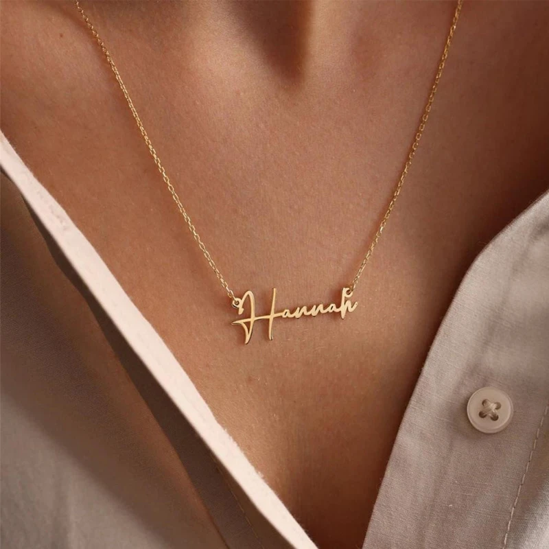 Custom Gold Name Necklace Women Personalized Nameplate Pendant Necklace