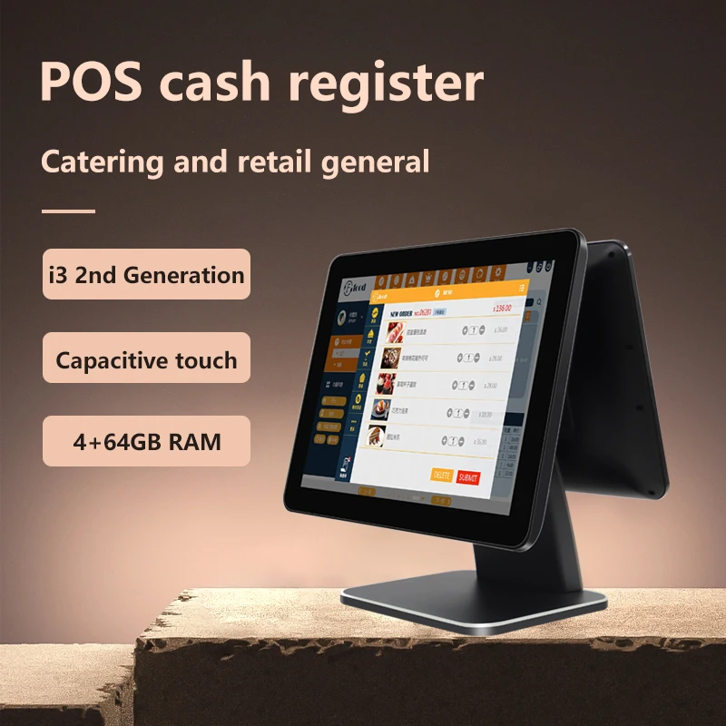 15.6" Dual Display Android All in One Pos Systems Point of Sale Touch Screen Cash Register Machine Terminal with Printer Scanner