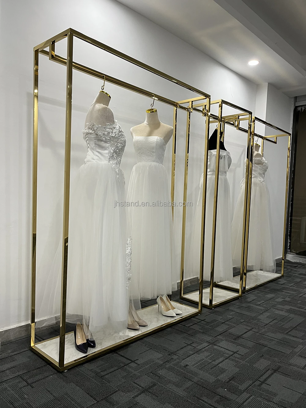 Customized Gold Display Rack For Bridal Boutique Wedding Dress