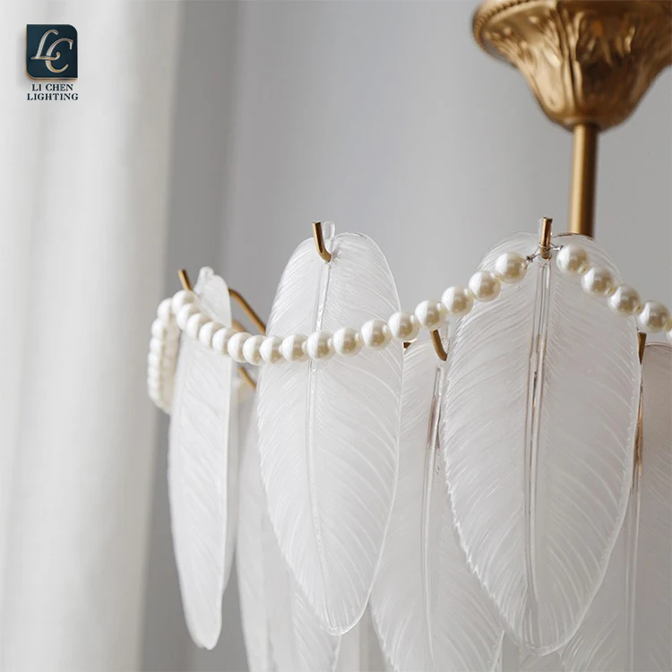 S0018 Modern Round Metal Drum Chandelier –Luxury Glass Cylinder Pendant Glass feather chandelier