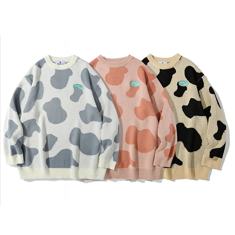 2024 Latest Design Men's Sweater Men's Sweater with Cow Jacquard Pattern Loose and Comfortable Pullover for Men