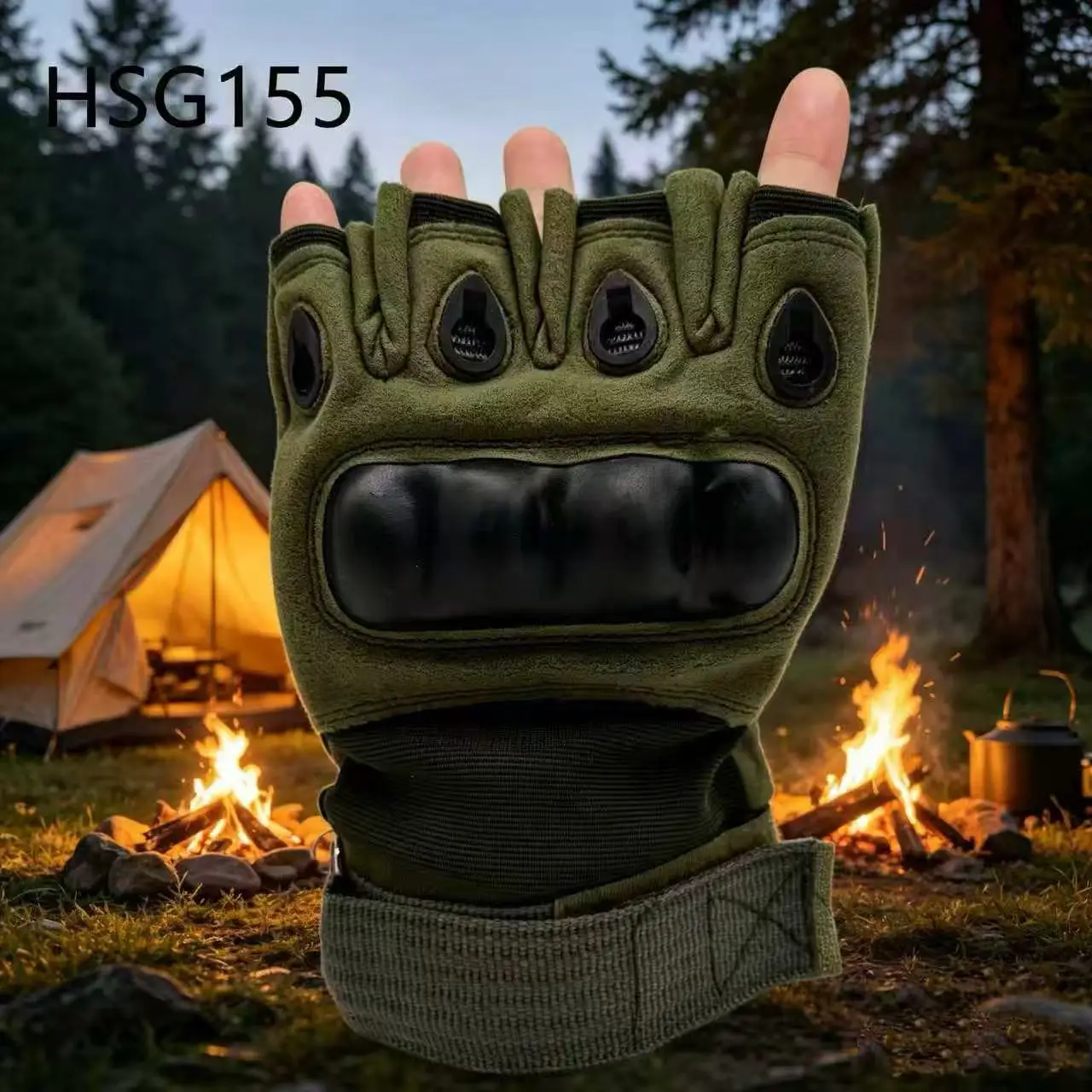 ZYF,Foggy Mountains Reinforced Thumb Design Green Tactical Gear Gloves Knuckle Protection Durable Palm Combat Gloves HSG155