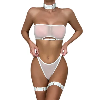 Exclusive Thin Elastic Mesh Transparent Chest-Wrapped Three-Point SexyLingerie Lingerie Women Sexy Lenceria Para Mujer