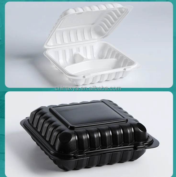 Hot Sales 8*8 Inch 3 Compartments Disposable Conjoined Lunch Clamshell Box Take Away Fast Hinged Food Burger Box Container manufacture