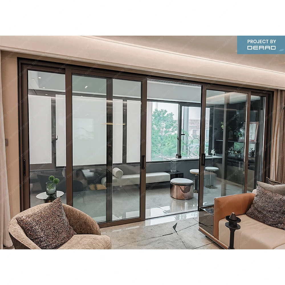 Customized Public Building Patio Glass Doors Tinted Frosted Glass Powder Coated Aluminium Profile Lift Sliding Door supplier