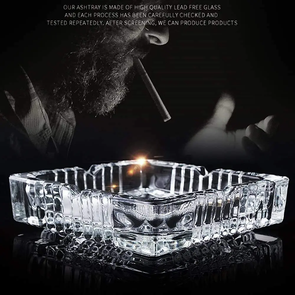 Large Glass Ashtray for Cigarette Cigar , Clear Crystal Ashtray Outdoor  Glass Ashtray (7x7inch)