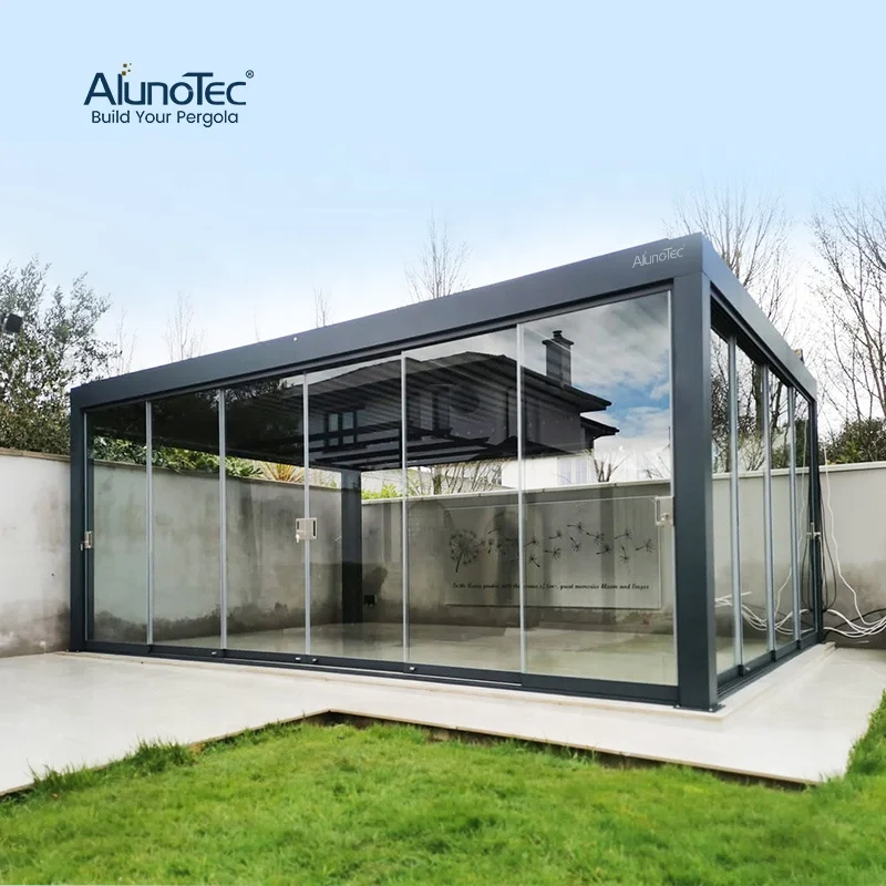 Automatic Control Louvered Roof Aluminum Pergola Roof Louver With Zipped Screen