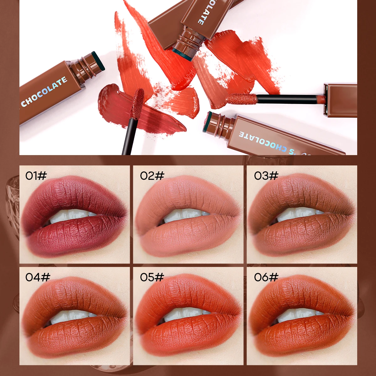 DEROL Matte Liquid Lipstick Waterproof Chocolate Lip Glaze Velvet Long Lasting Lip Gloss Tint Lip Glaze Lipstick Set Cosmetic