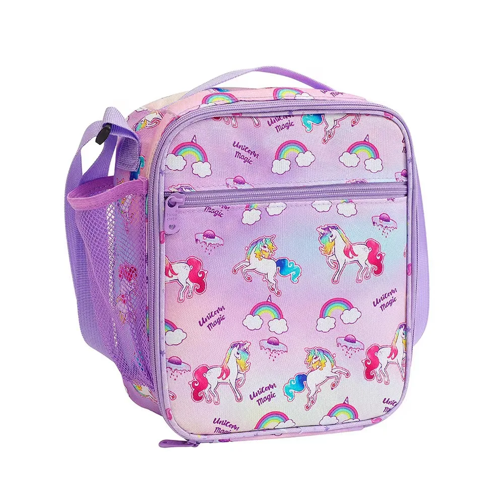 New Arrival Portable Cartoon Unicorn Kids Student Insulated Lunch Bento Bag with Side Mesh Pocket for School Picnic