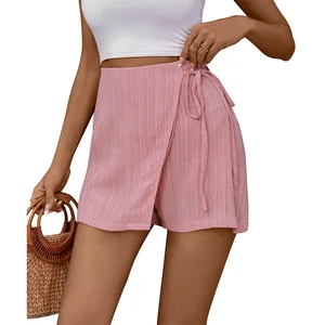 Japanese and Korean Casual Texture Mini Pants for Women's Pink High Waisted Lace up Elegant Short Skirt Trousers Ladies OEM/ODM