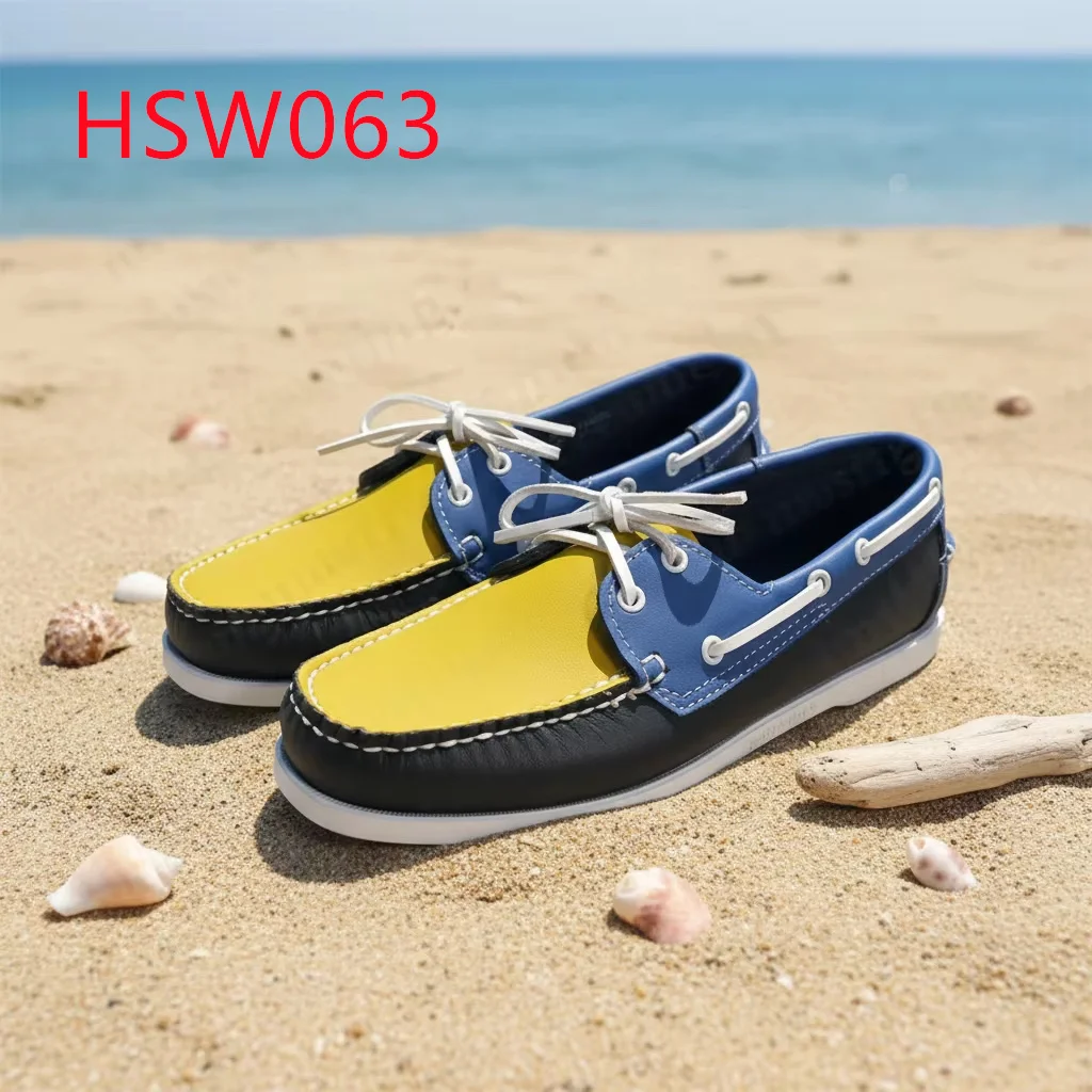 ZYF,seaside Vacations Lace up Style Boat Shoes for Light Travel Patched Color Upper Non-irritating Peas Shoes for Outdoor HSW063