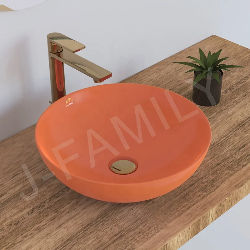 New Bowl Design Matte Orange Color Vessel Sink Counter Top Bathroom Wash Basin
