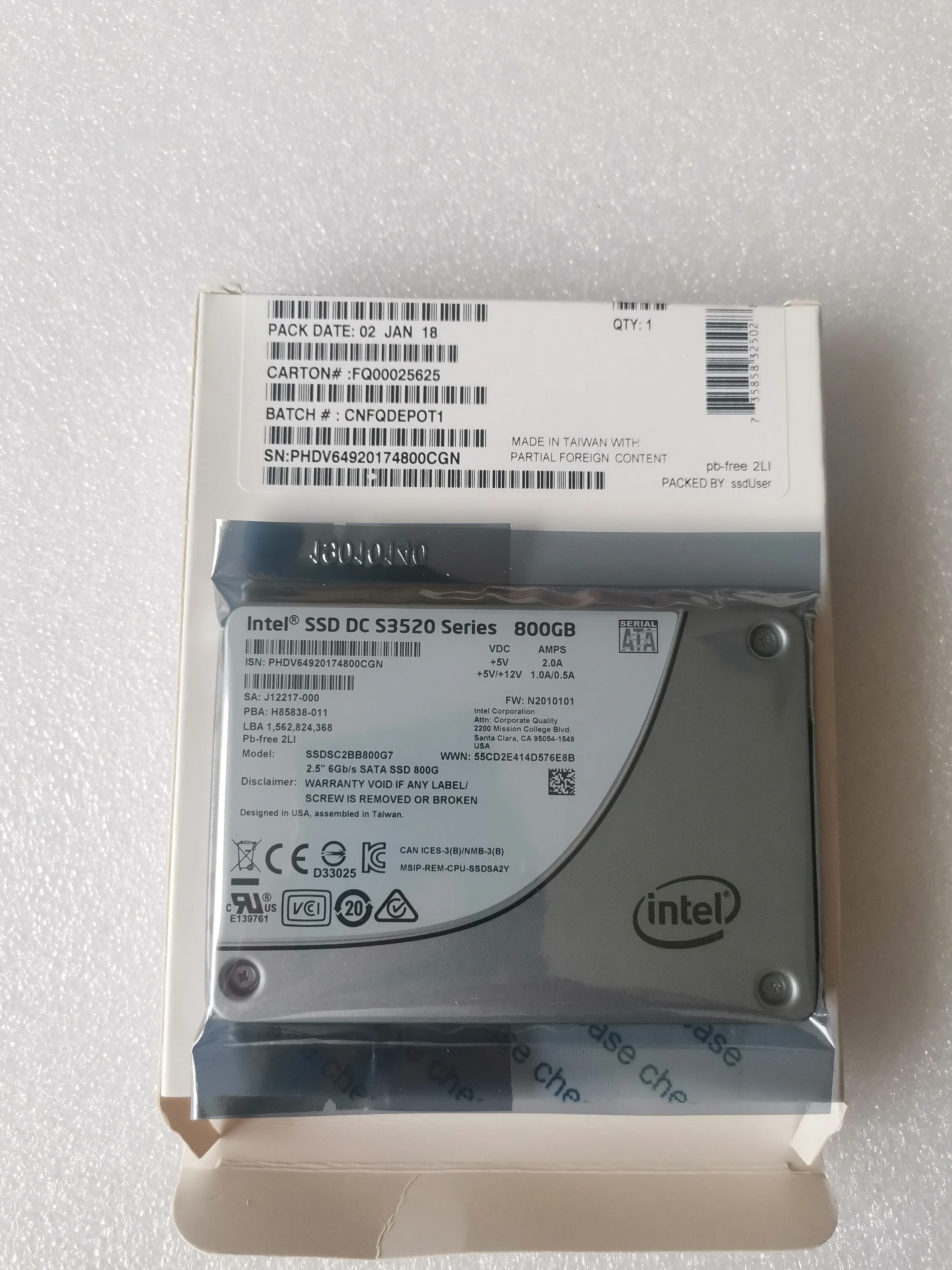 Used Intel DC S3520 Series 1.6TB SATA SSD – 2.5" Internal Solid State Drive (SSDSC2BB016T7) 95-100% Health