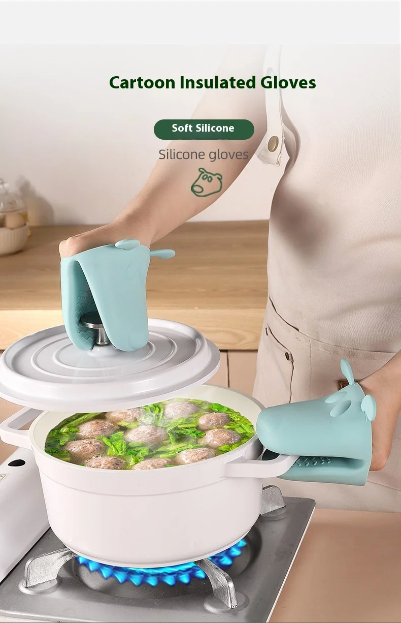 Cute Puppy Silicone Oven Mitts Thickened High Temperature Resistant Kitchen Pot Dish Clip Microwave Oven Ear Clip Design factory