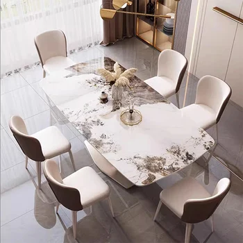 CZ-01 Rock Table Light Luxury Household Small Dining Table and Chair Combination Table Bright Rectangular