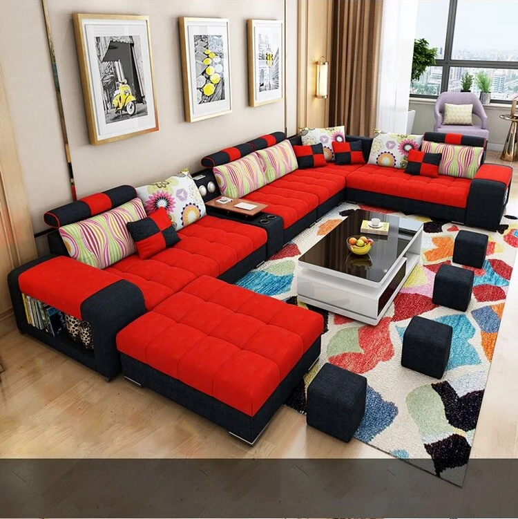 Maxky Modern Italian Fabric Sectional Sofa Home Furniture Set Modern
