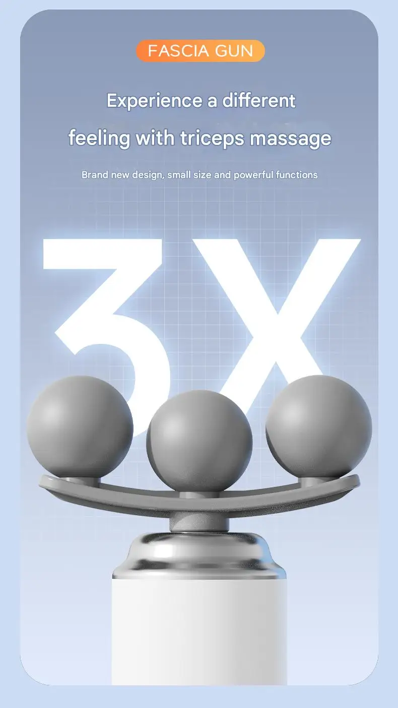 Triple Head Fascial Gun Massage 6 Adjustable Speed Levels Mini and Easy to Handle