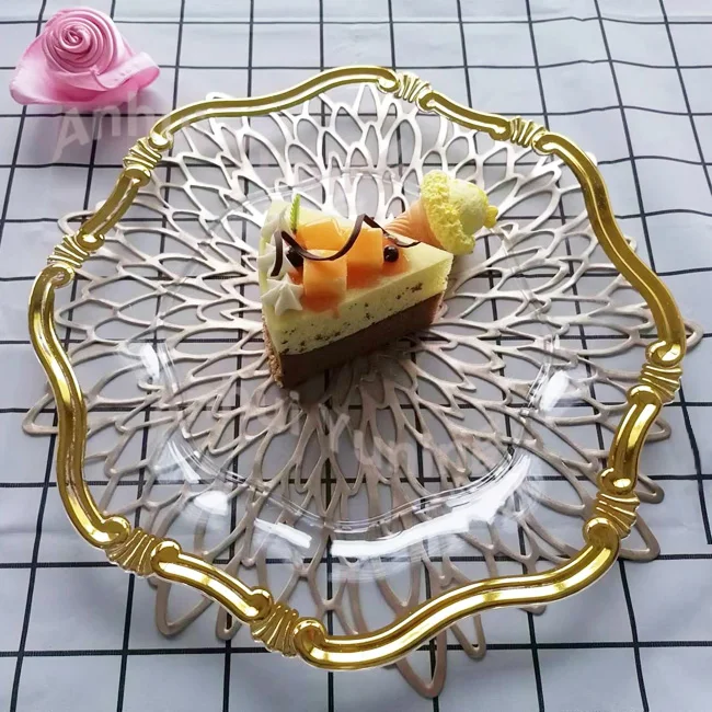 Clear Charger Bulk For Wedding Gold Rimmed Trim Charger Plates