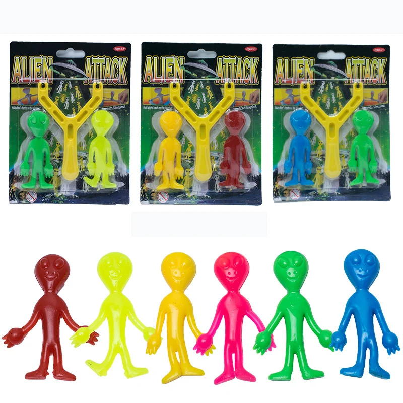 Party Games Play Novelty Toys TPR Soft Mini Alien Attack Flinger Alien Sling Shot Sticky Alien Catapult