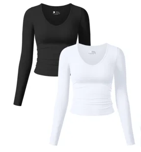 New Thread U-shaped Collar Long Sleeved Tight Fitting Women's Casual Yoga Top