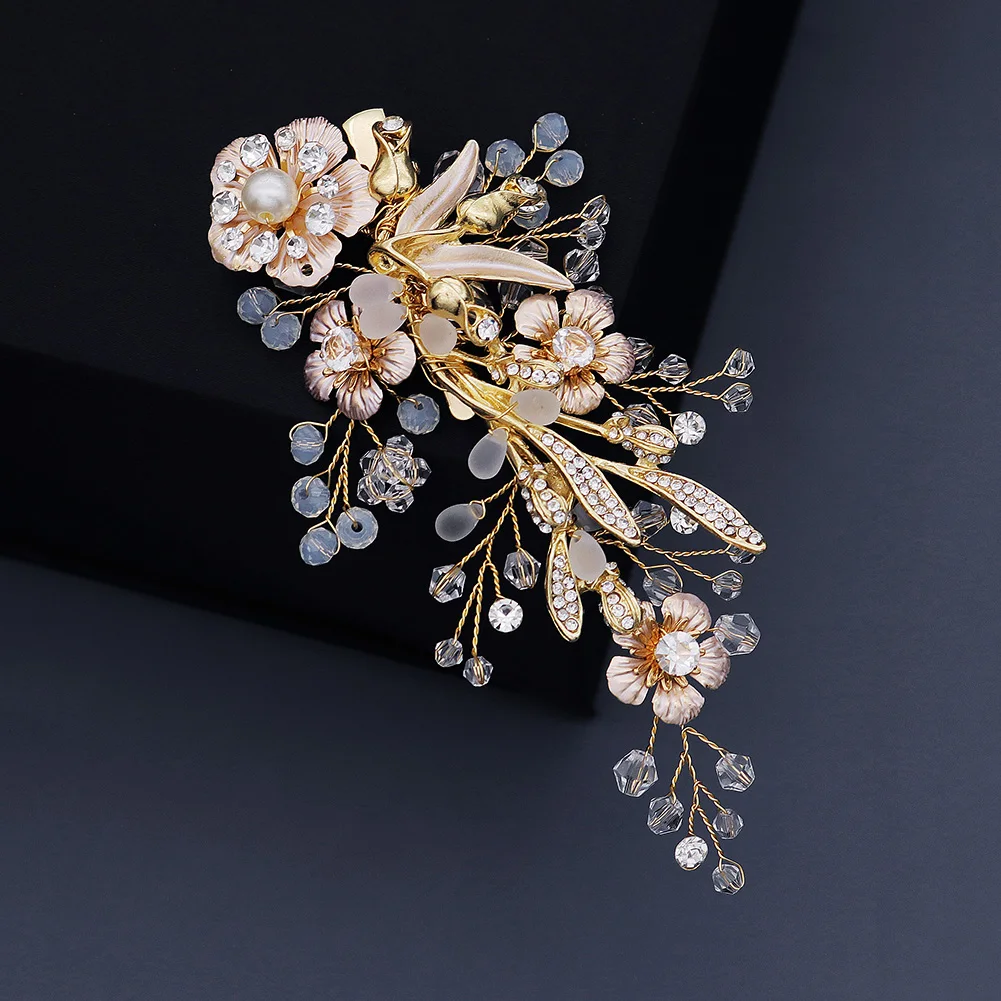 Gold Flower Crystal Diamond Hair Clip - Elegant Wedding  display picture 3