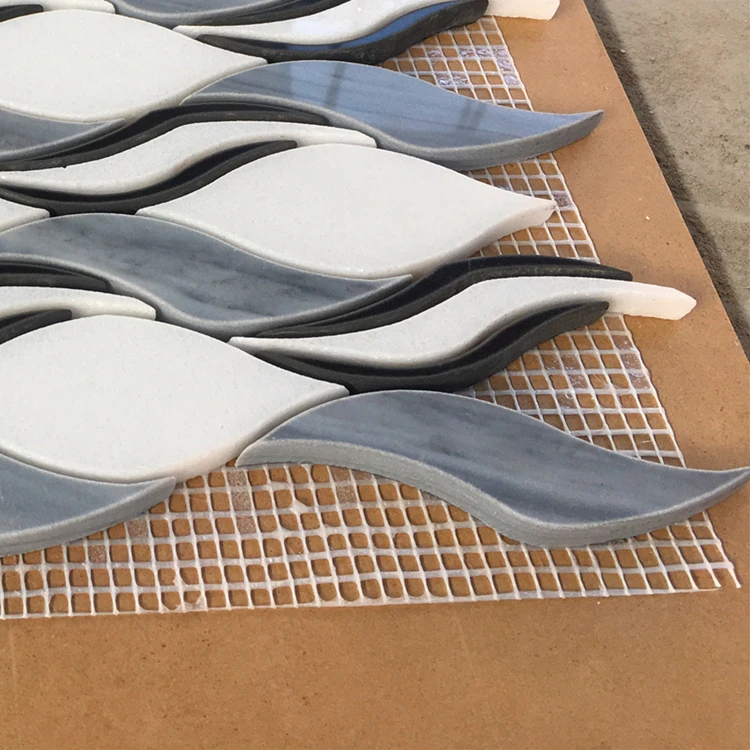 Carrara White Marble Mosaic Modern Water Jet Design Gold Metal Brass ...