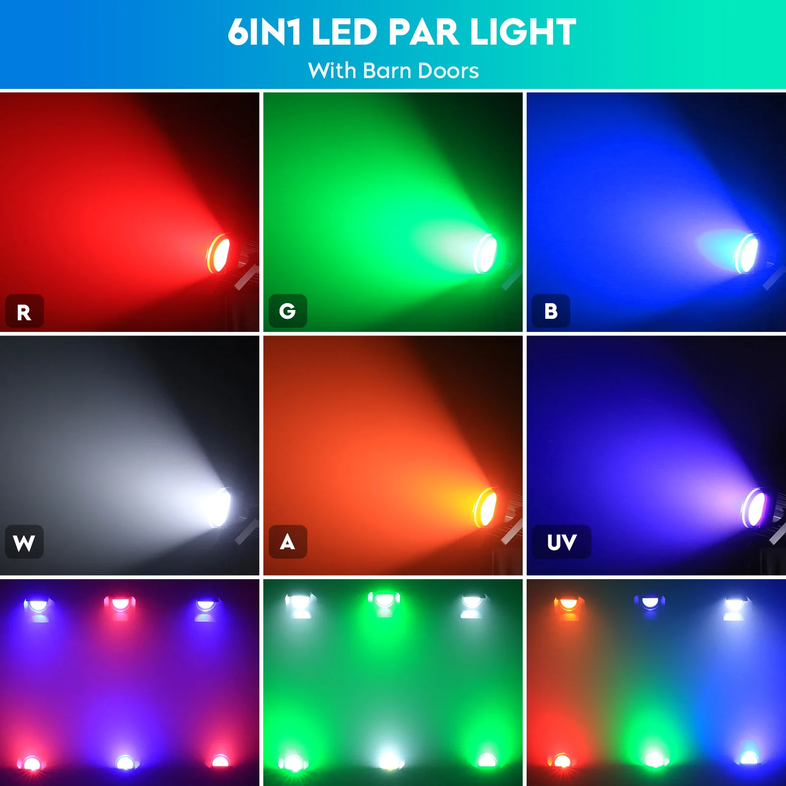 200W COB Linear Spotlights with Barn Doors RGBWA UV 6in1 COB Par Light for Stage Party,Concert Church Wedding Theater