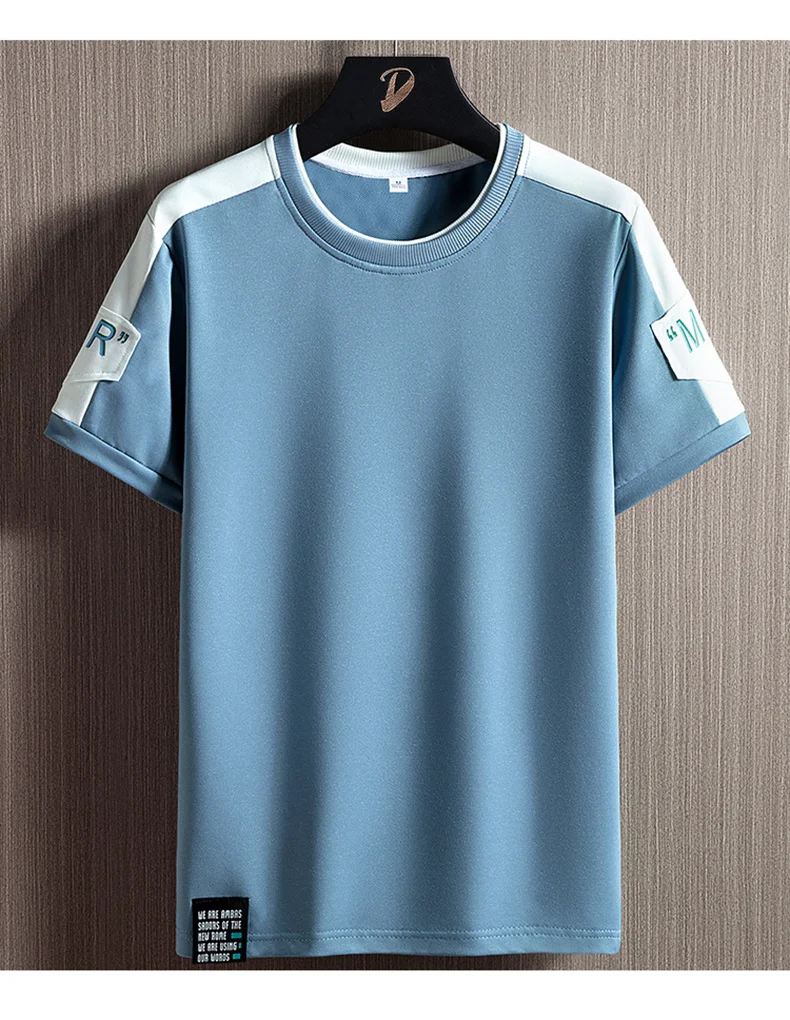 Soft, stretchy, solid color, regular fit, O-neck men's spandex/cotton casual lightweight breathable comfortable short-sleeved T-shirt for everyday wear.