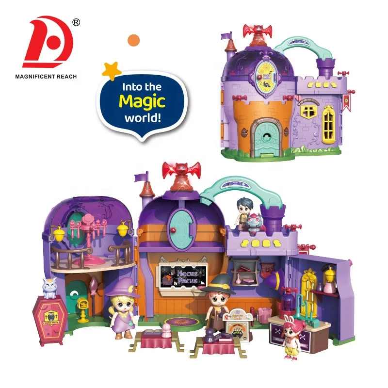 HUADA 2023 Halloween Miniature Doll Kids DIY Magic House Academy of Wizard Toy Gifts With Music
