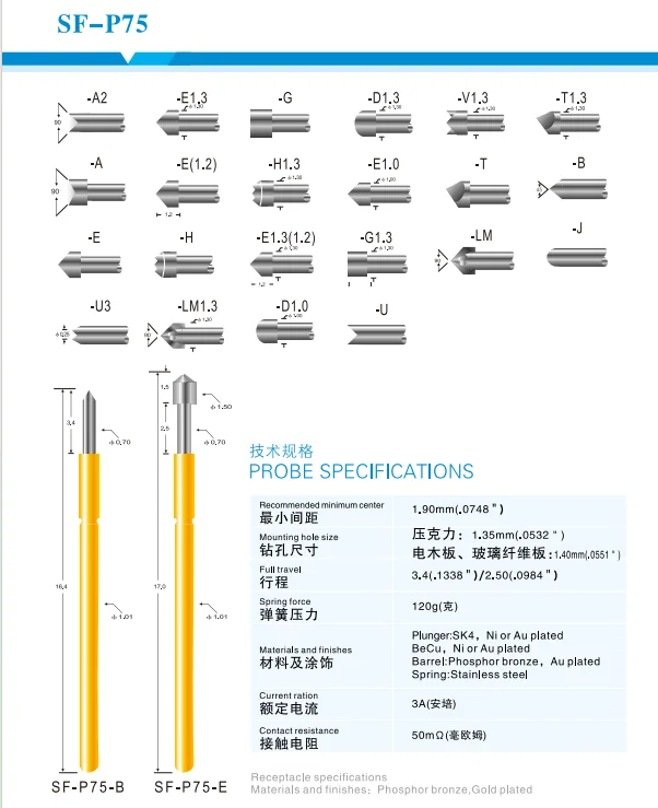 Competitive Price 3A Spring Test Probe Contact Pin for PCB Testing