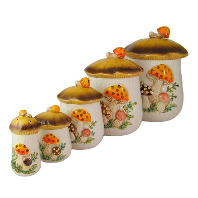 Изготовленный На Заказ Глазированная мозаичная керамическая банка для хранения продуктов чашки чая и кофе сахара банки комплекты ручной работы гриб керамических банок