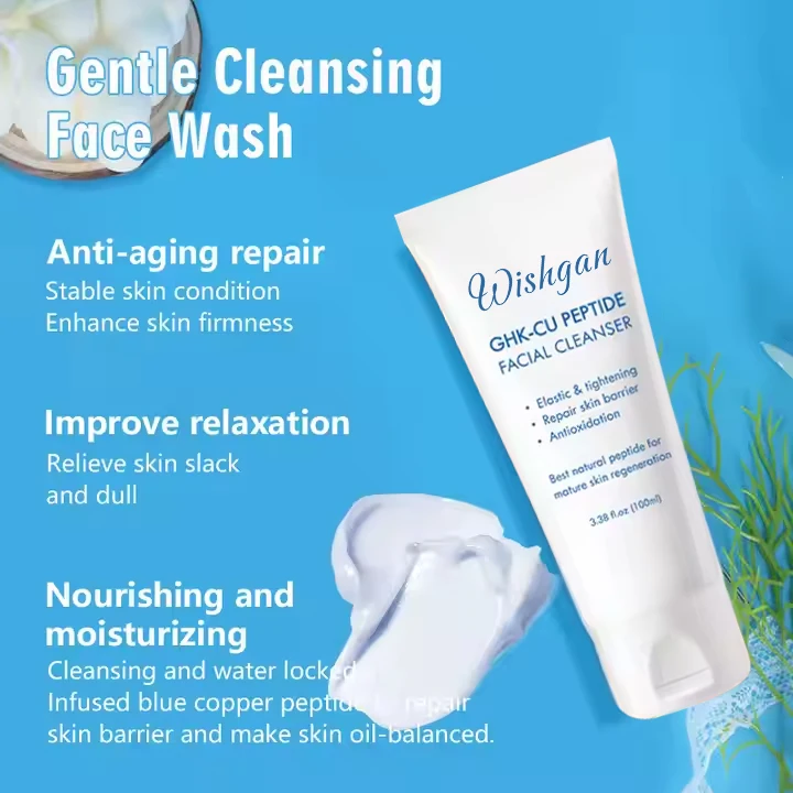Blue Copper Peptide Face Wash Repair Skin Barrier GHK-CU Deep Cleansing  Cream Sulfate Free Facial Cleanser Acne Resurface