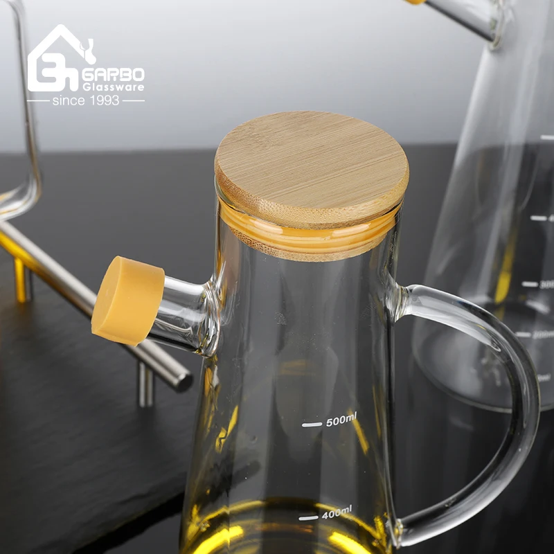 Turkey Glass Oil Jug with Capacity Scale Bamboo Lid glassware Kitchen Food Olive Oil Bottle with Handle