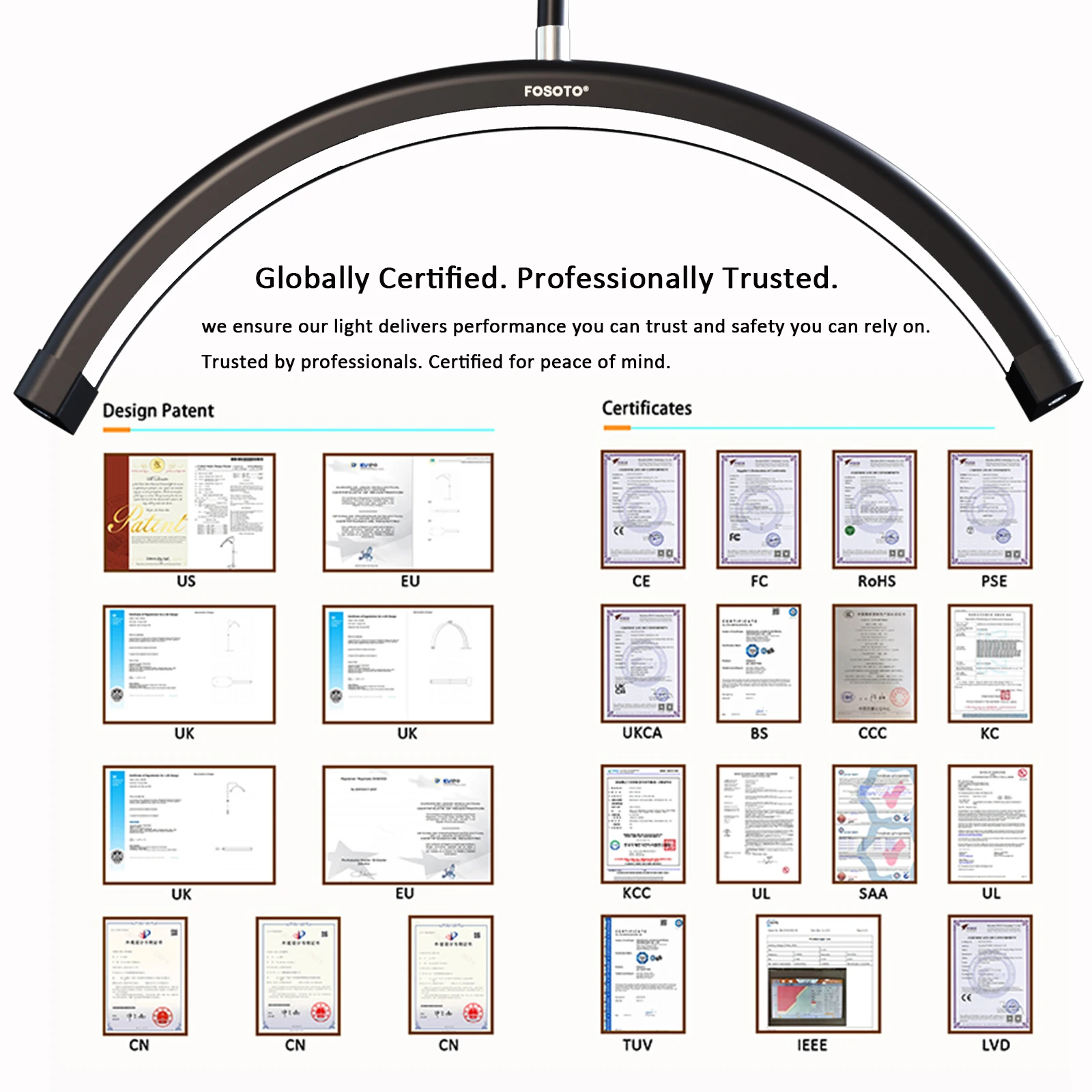 FOSOTO Envio Rápido - Luminária de Chão LED Meia Lua para Extensão de Cílios - Ideal para Salões de Beleza, Criando Ring Lights para Extensões de Cílios e Manicures_voghion.com