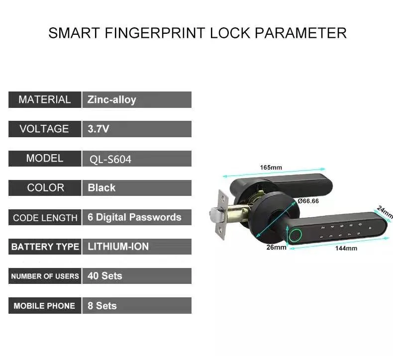 Qleung S604L Smart Fingerprint Door Lock With Wifi Tuya App Control Keyless Password For Bedroom Tuya Home 9