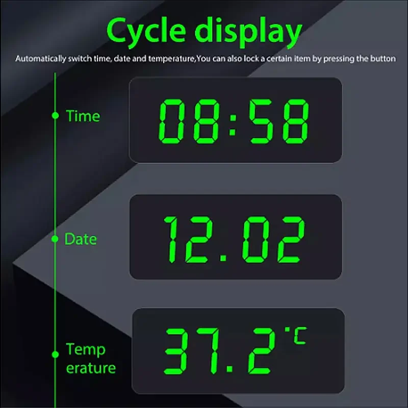 CHEETIE CP200 Auto Sensitivity to Light Black Wall Thermometer Digital Electronic Solar Car Clock