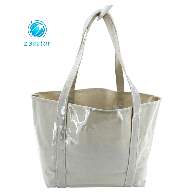 Special Design Canvas Shopping Bag with Full Transparent PVC Covering Supermarket Storage Bag Women Beach Tote Bag factory