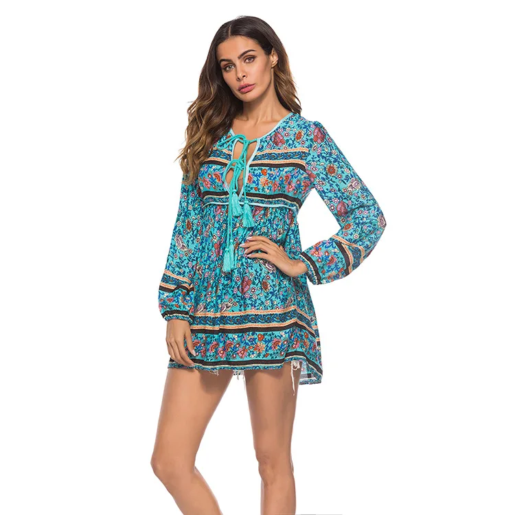 knee length dresses for ladies Asian Fan Print Dress – therapi