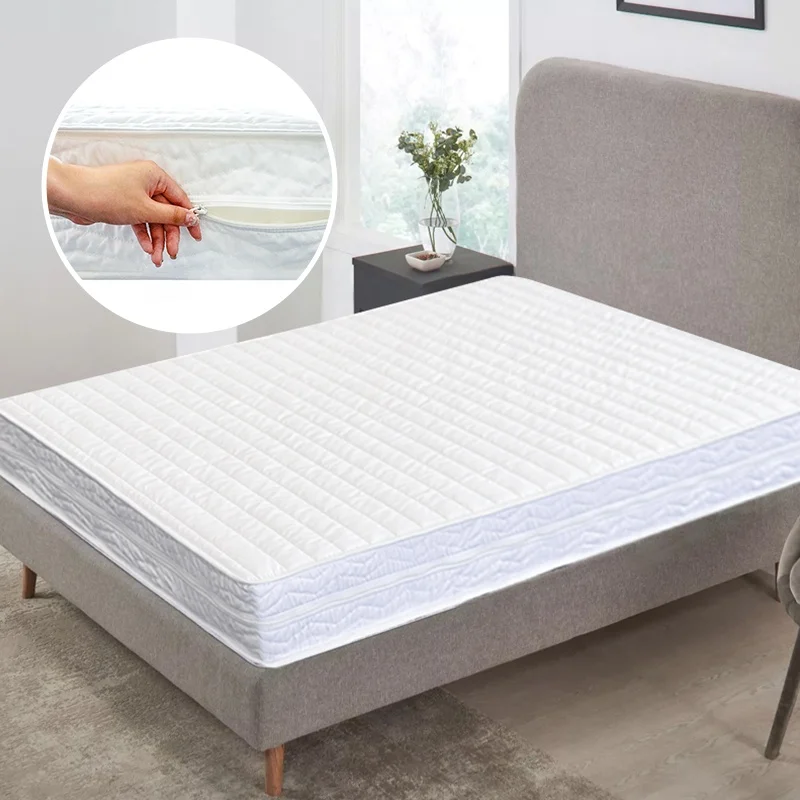 Custom High Quality Bed Protection White Polyester Zippered Memory Foam Mattress Cover Pad for Home Use
