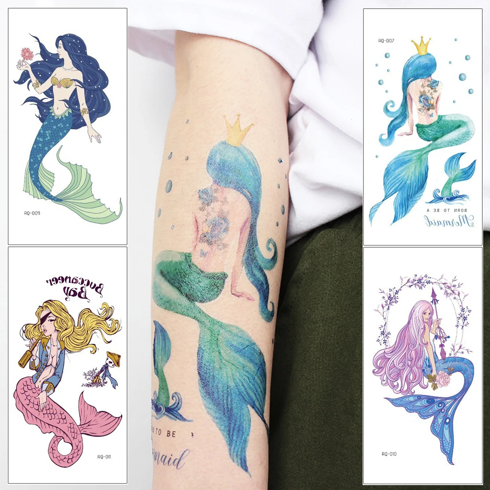 Waterproof Fantasy Mermaid Tattoo Sticker Goddess Mermaid Flower Arm Tattoo S...