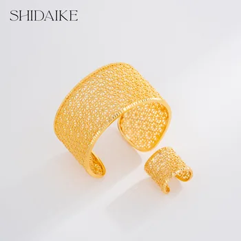 Hot Selling Wholesale Luxury 24k Gold Plated Zircon Jewelry Sets Designer Dubai Wedding Bangle Ring for Bride Gift
