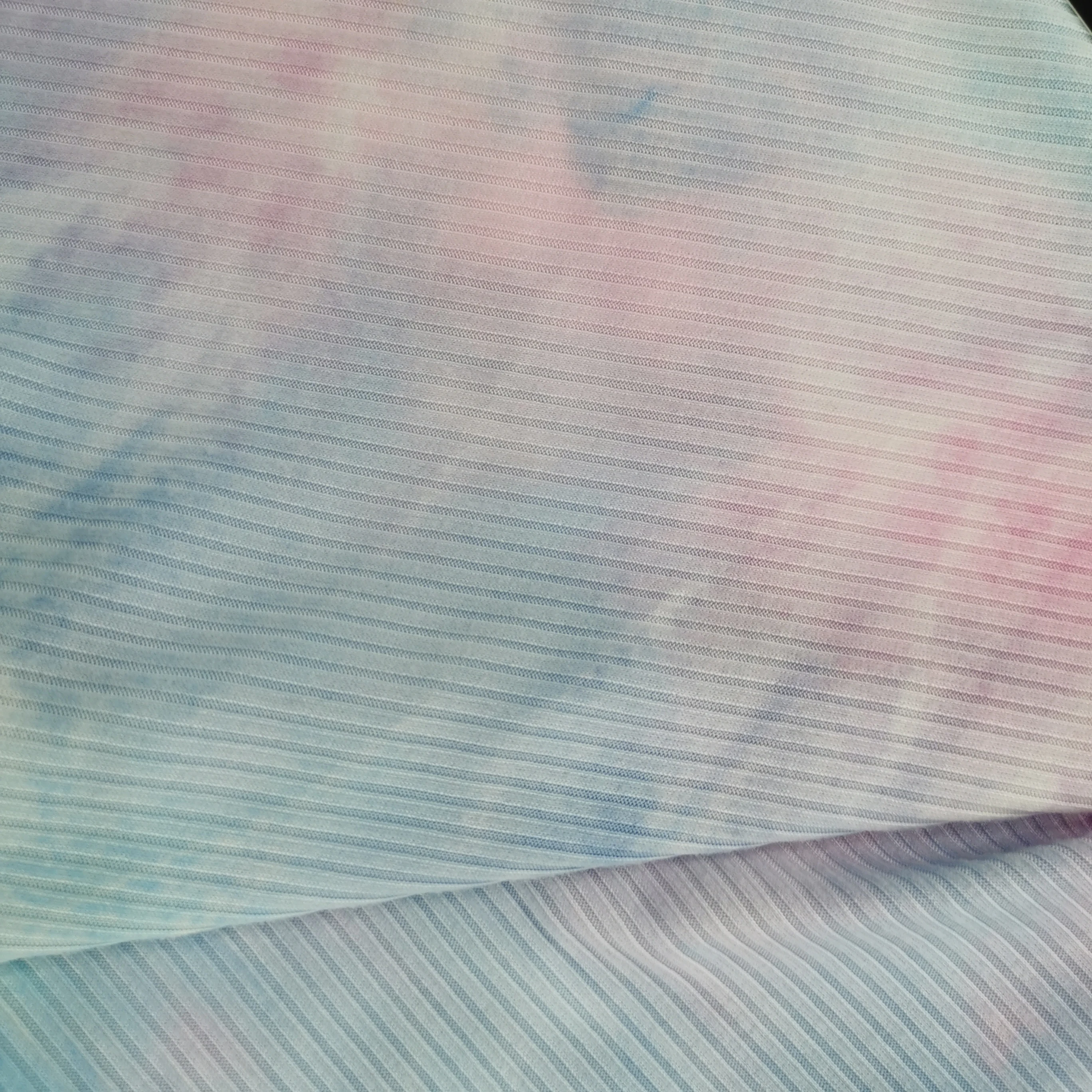 Hot selling tie-dye fabric single jersey 4*2 rib 100% polyester knit fabric for women cloth