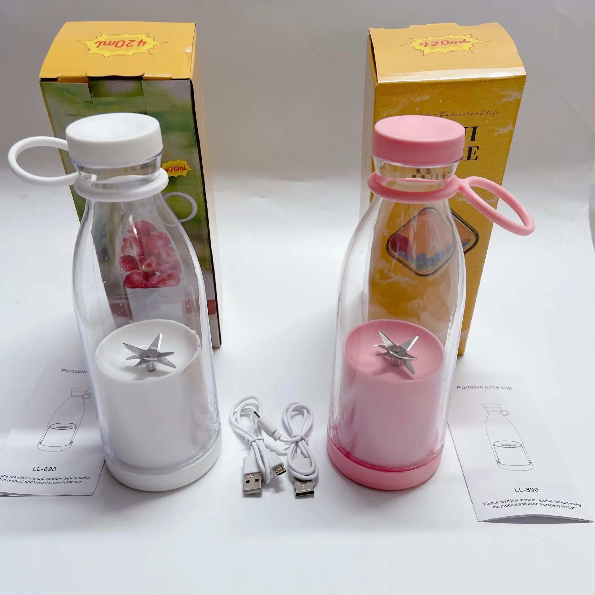 USB Rechargeable Portable Blender with 6 Blades 420ml Mini Home Use Fruit Juicer Cup Machine Electric Powered 15